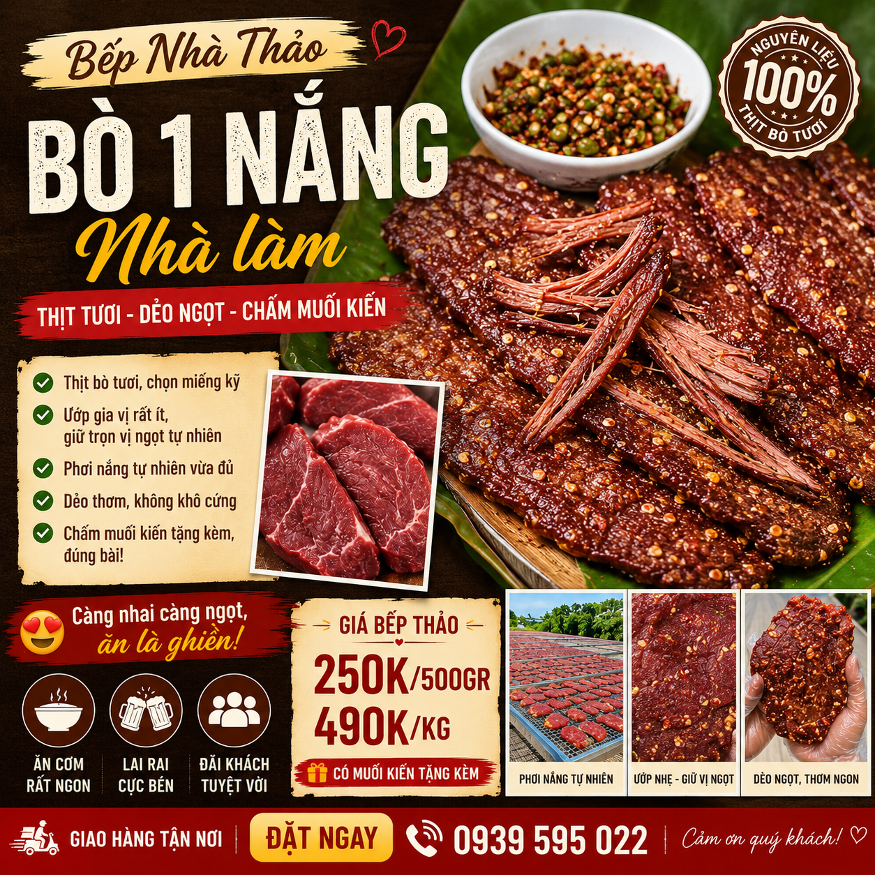 BÒ 1 NẮNG BẾP NHÀ THẢO – THỊT TƯƠI, DẺO NGỌT